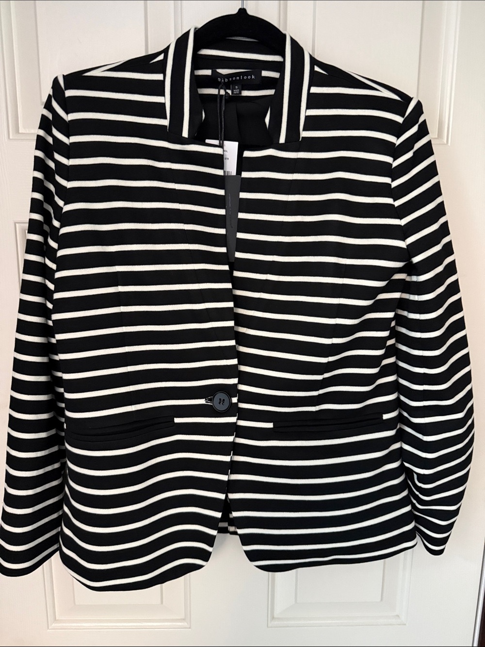 NWT GIBSONLOOK INVERTED NOTCH COLLAR BLACK CREAM KNIT BLEND LINED BLAZER SMALL